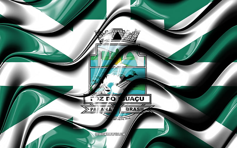Foz do Iguacu Flag Cities of Brazil, South America, Flag of Foz do Iguacu, 3D art, Foz do Iguacu, Brazilian cities, Foz do Iguacu 3D flag, Brazil, HD wallpaper