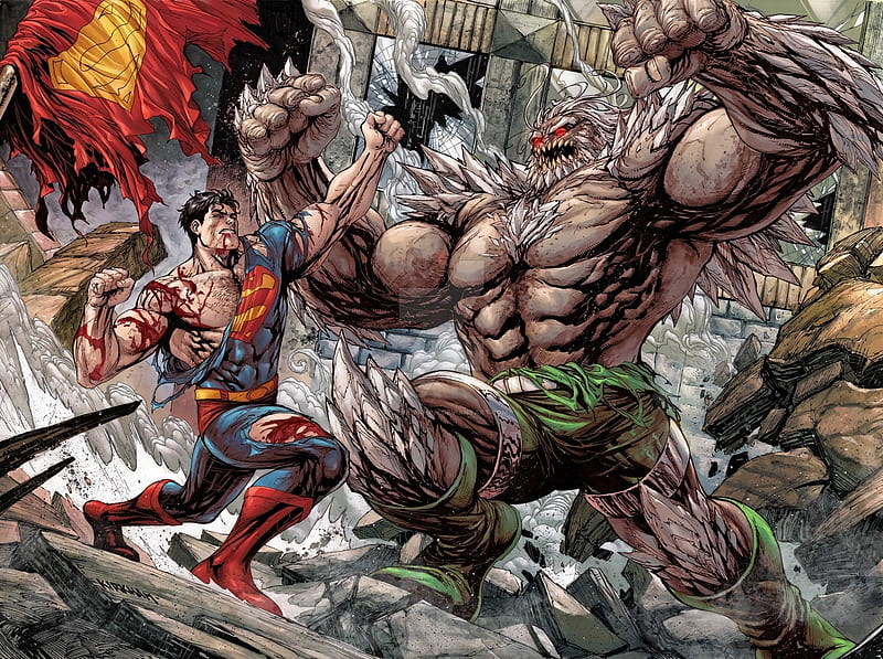 Superman fighting Doomsday, Superman, DC, Doomsday, Comic, HD wallpaper