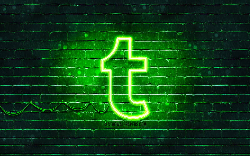 Tumblr green logo green brickwall, Tumblr logo, social networks, Tumblr neon logo, Tumblr, HD wallpaper