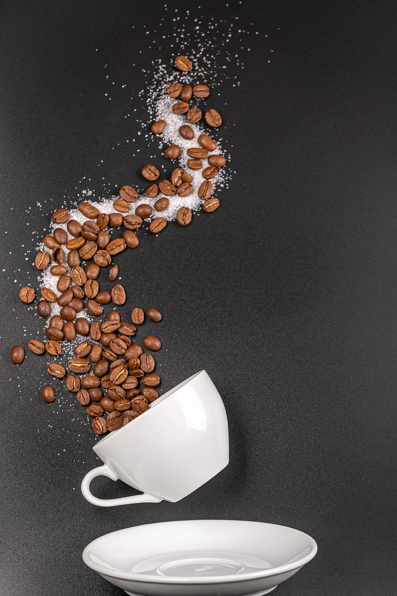 cup, coffee beans, sugar, coffee, HD phone wallpaper