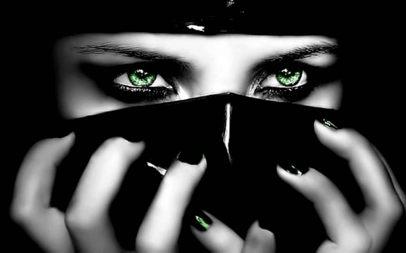 Belleza oculta, hembra, ojos verdes, negro, belleza, mujer, Fondo de pantalla HD | Peakpx