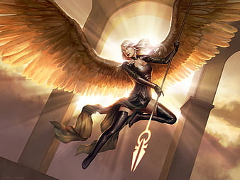 Spirit of Flame, wings, girl, angel, owl, art, digital, HD wallpaper ...