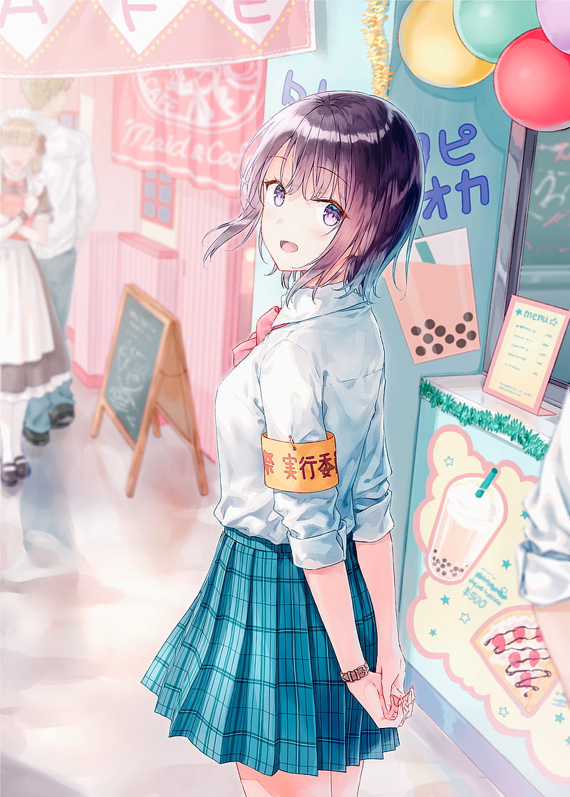 anime girls, anime, original characters, school uniform, Hiten, HD phone wallpaper