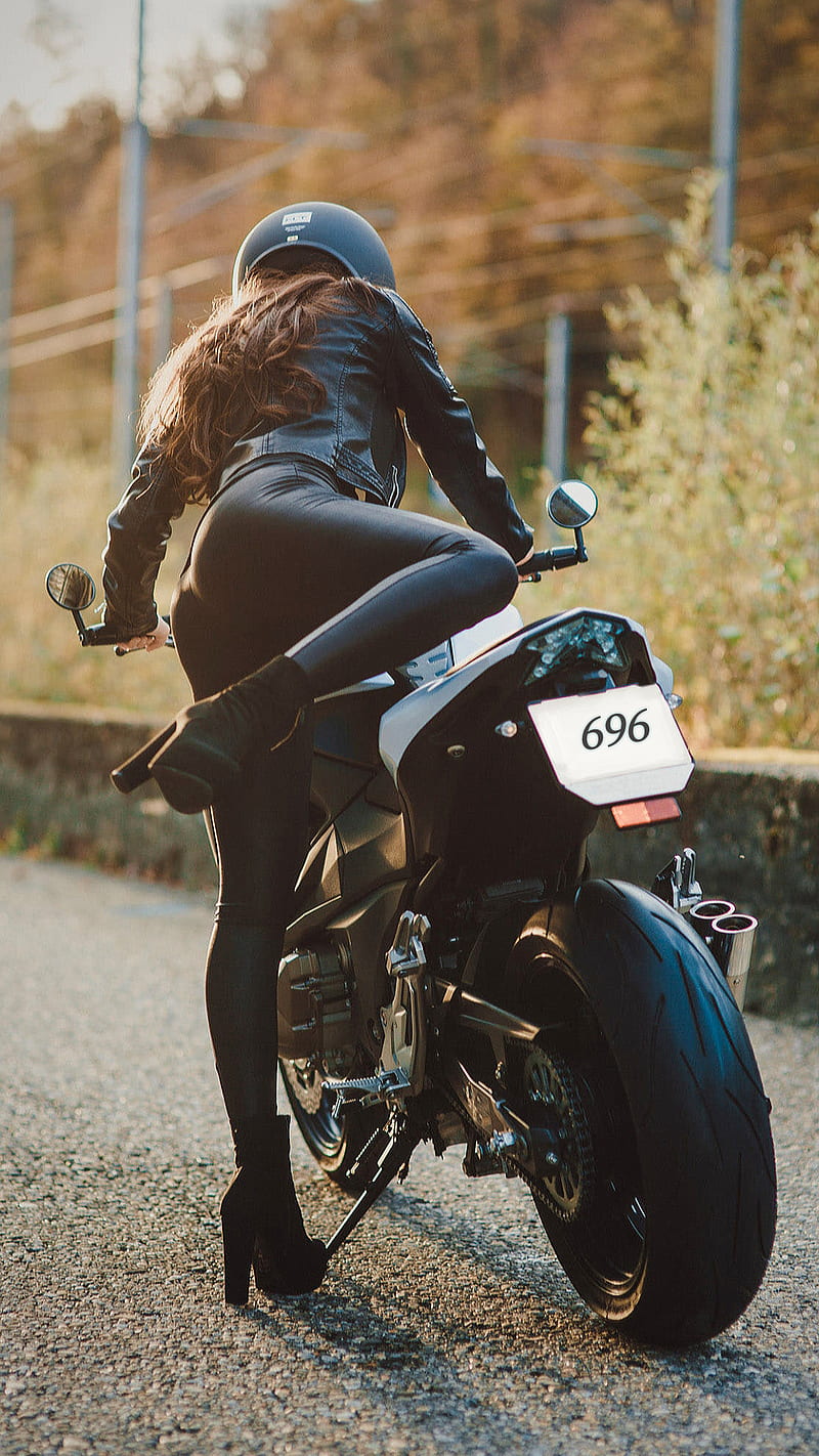 Lets have a ride, back, bike, black, boots, girl, leather, motor, motorcycle,  HD phone wallpaper | Peakpx