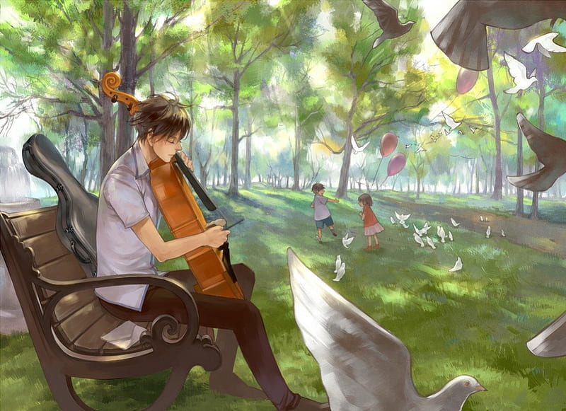 Music, violin, male, guy, manga, birds, boy, Hetalia, anime, sitting, Spain aph, Hetalia Axis Powers, HD wallpaper