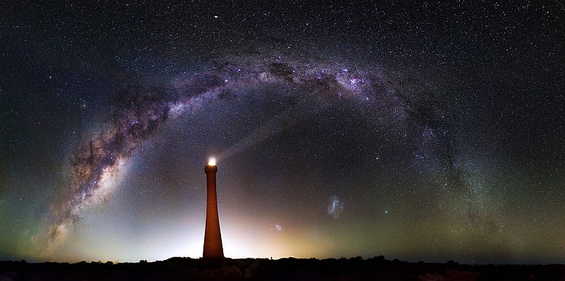 Milky Way Over Lighthouse , lighthouse, milky-way, digital-universe, graphy, HD wallpaper