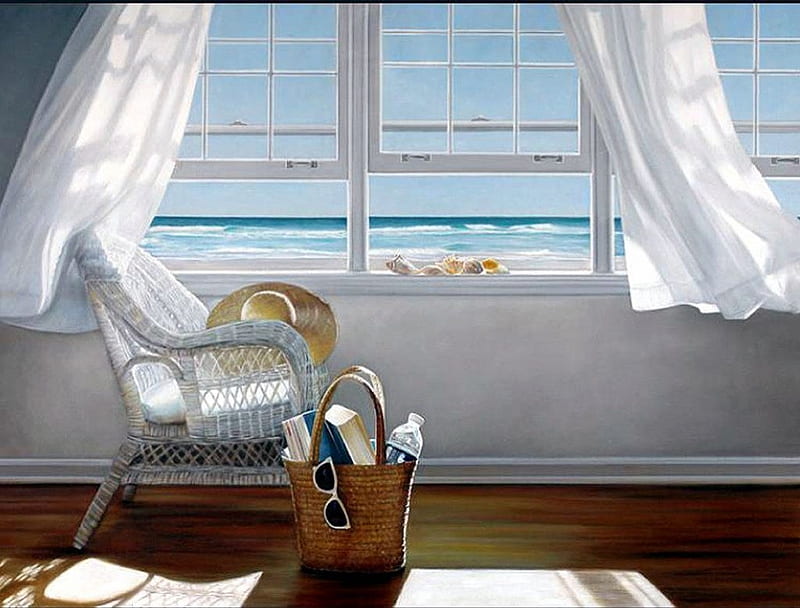 Karen Hollingsworth (oil, canvas) High seasons, karen hollingsworth, art, window, oil, painting, HD wallpaper