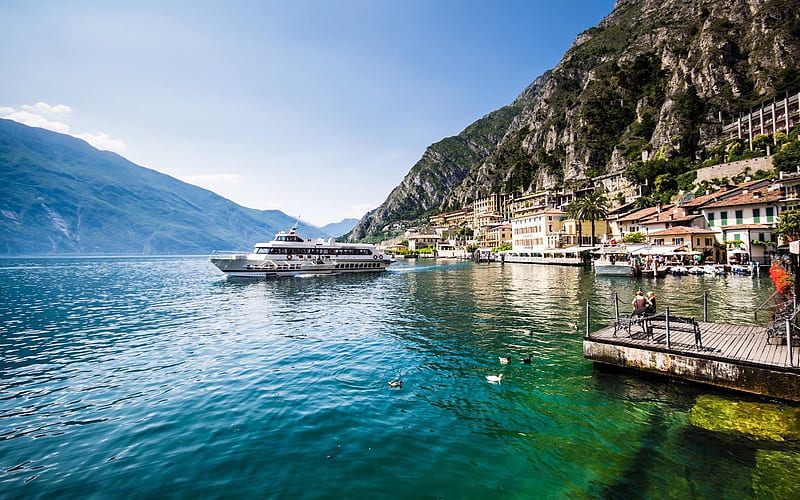 Lake Garda, mountain lake, luxury yachts, mountain landscape, Italy, largest lake in Italy, HD wallpaper
