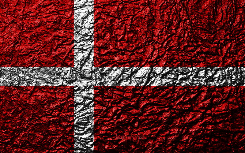 Flag of Denmark stone texture, waves texture, Danish flag, national symbol, Denmark, Europe, stone background, HD wallpaper