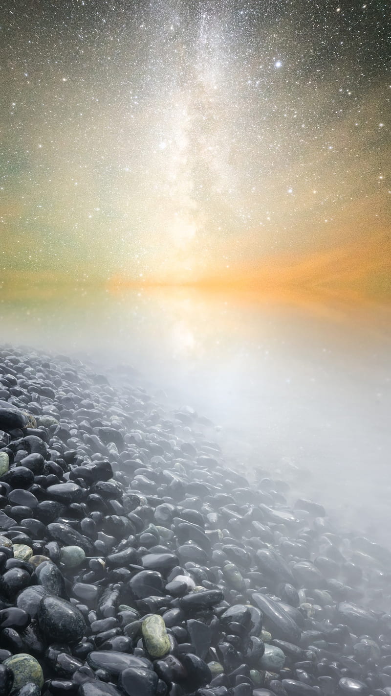 Stone Beach, apple, iphone, milky, nature, night, ocean, stars, way, HD phone wallpaper Stone Beach, apple, iphone, milky, nature, night, ocean, stars, way, HD phone wallpaper