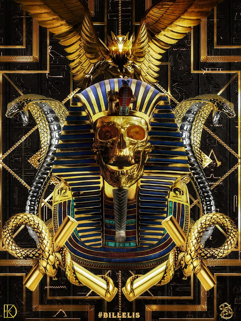 Skull, egyptian, god, gold, HD phone wallpaper
