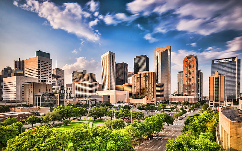 Houston, summer, cityscapes, Texas, USA, american cities, America, modern buildings, R, City of Houston, Cities of Texas, HD wallpaper