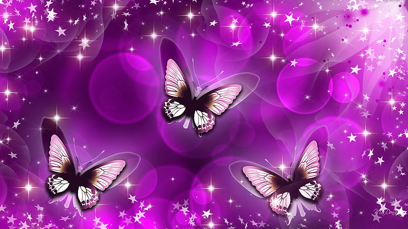 Purple Butterfly Mirage, stars, glow, bokeh, purple, bright pink, layers, butterflies, sparkles, HD wallpaper