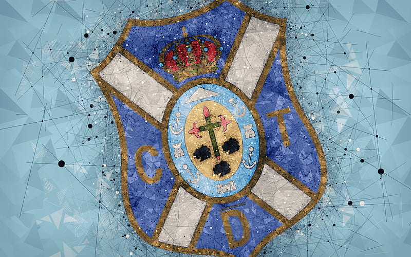 CD Tenerife geometric art, logo, blue abstract background, Spanish football club, emblem, LaLiga2, Segunda Division B, Santa Cruz de Tenerife, Spain, football, creative art, Tenerife FC, HD wallpaper