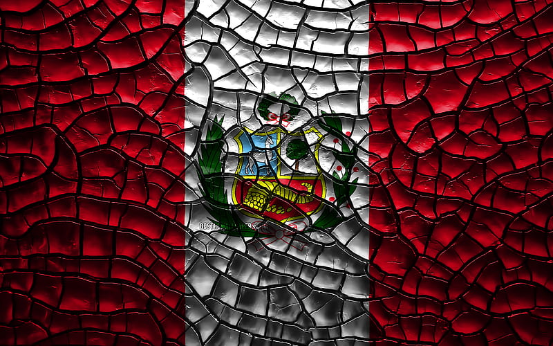 Flag of Peru cracked soil, South America, Peruvian flag, 3D art, Peru, South American countries, national symbols, Peru 3D flag, HD wallpaper