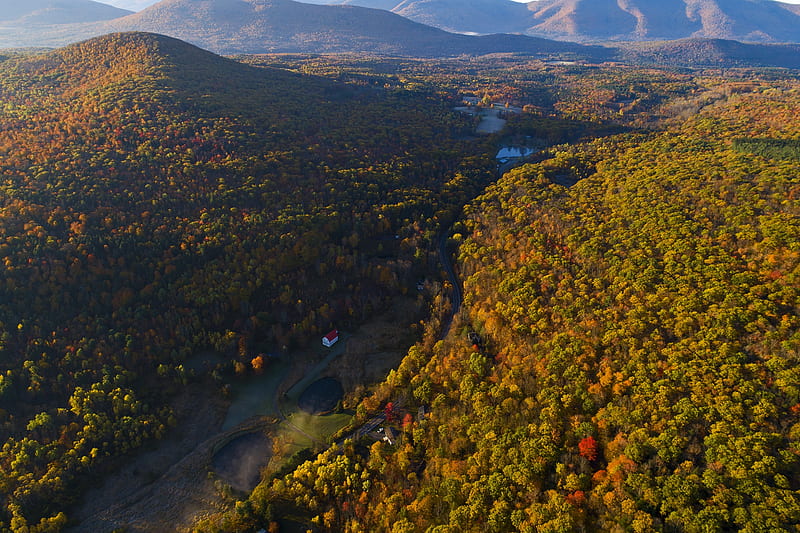 Aerial View of Durham New York, Brown, Red, Orange, Foilage, White, Gorgeous, Landscape, View, Mountains, Rust, Streams, Green, Autumn, House, Blue, Breathtaking, Nature, Valley, HD wallpaper