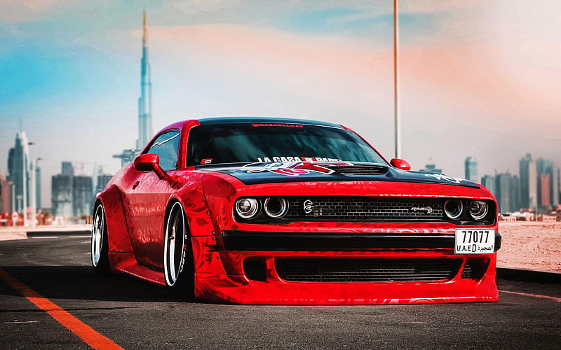 Clinched, tuning, Dodge Challenger SRT Hellcat, 2019 cars, supercars, Vossen Wheels, 2019 Dodge Challenger, american cars, lowrider, Dodge, HD wallpaper