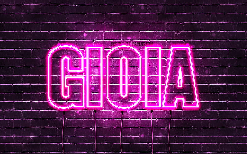 Gioia with names, female names, Gioia name, purple neon lights, Happy Birtay Gioia, popular italian female names, with Gioia name, HD wallpaper