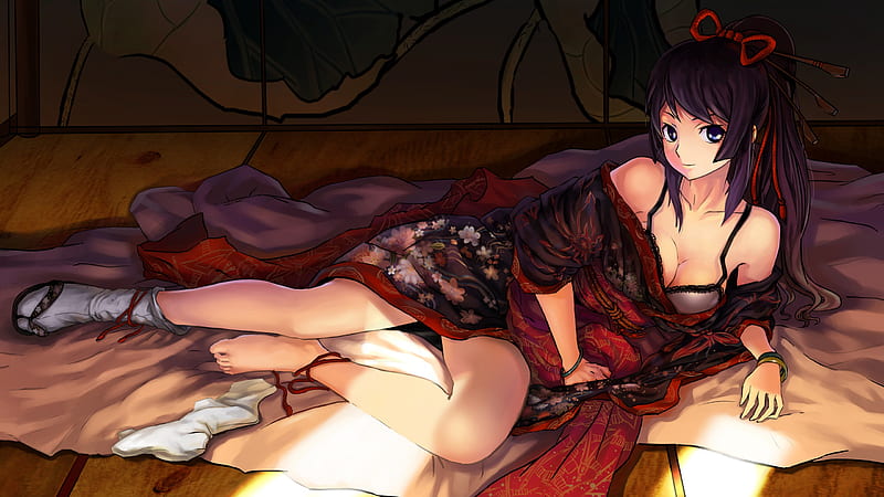 Anime, kimono, sexy, dark, HD wallpaper