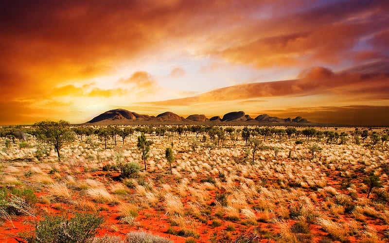 Australia desert, sunset, hills, HD wallpaper
