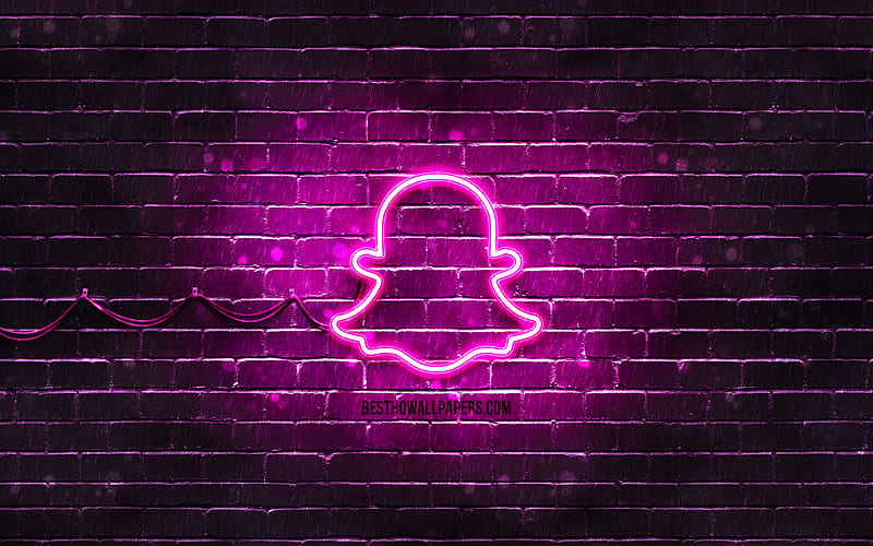 Snapchat purple logo purple brickwall, Snapchat logo, brands, Snapchat neon logo, Snapchat, HD wallpaper