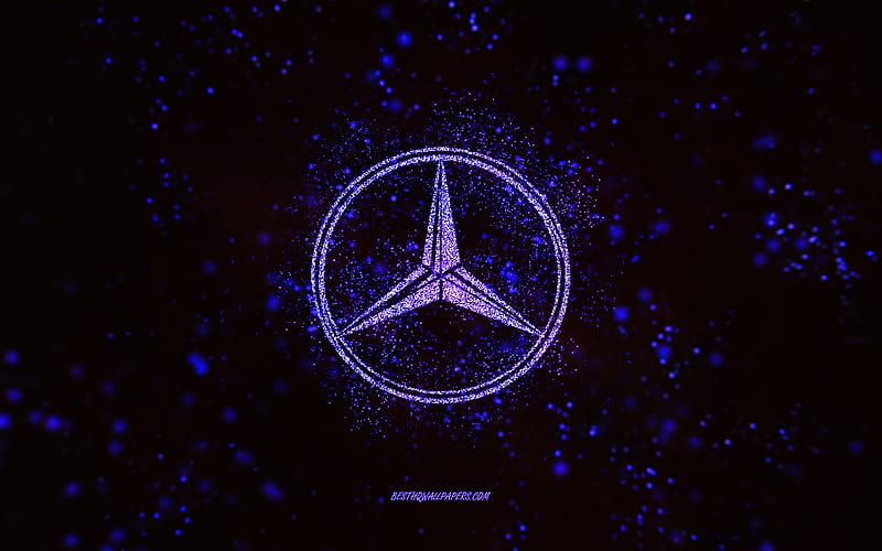 Mercedes-Benz glitter logo, , black background, Mercedes-Benz logo, blue  glitter art, HD wallpaper