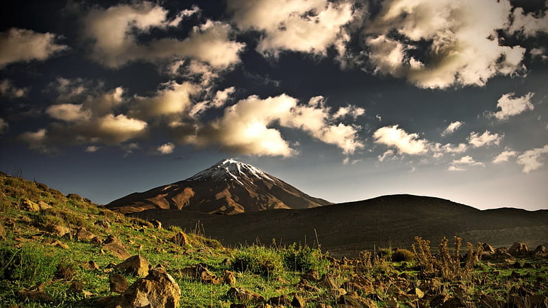 wonderful mount elbrus in cherkessia russia, mountain, rocks, slopes, snow, HD wallpaper