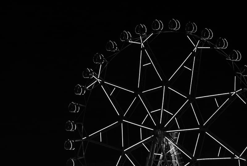ferris wheel, attraction, backlight, black, HD wallpaper
