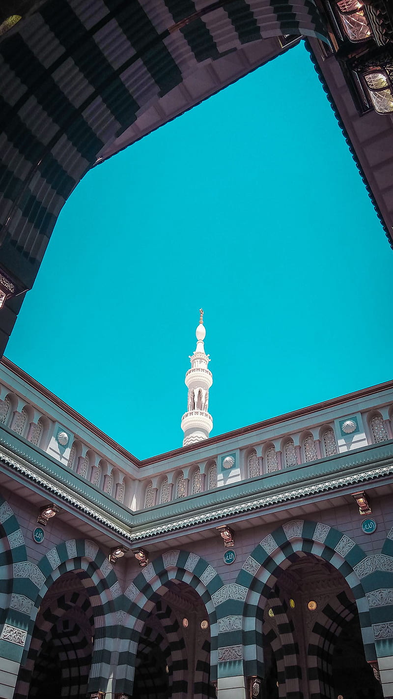 Masjid Nabwi Madinah, architect, blue, ksa, love, makkah, mosque, sky, top, world, HD phone wallpaper