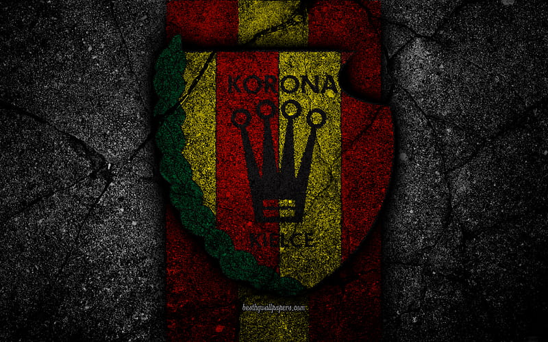Korona Kielce FC logo, Ekstraklasa, soccer, football, black stone, Poland, Korona Kielce, football club, asphalt texture, FC Korona Kielce, HD wallpaper
