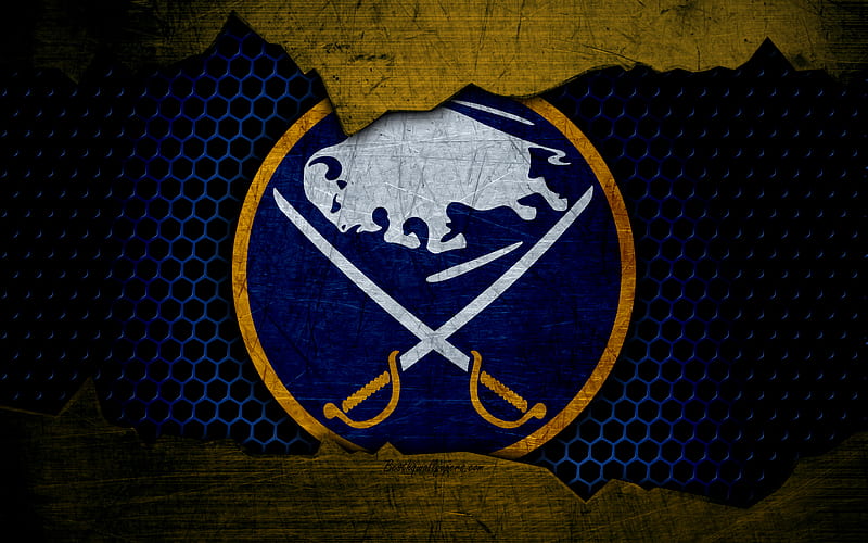 Buffalo Sabres logo, NHL, hockey, Eastern Conference, USA, grunge, metal texture, Atlantic Division, HD wallpaper