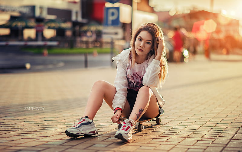 Models, Model, Girl, Mood, Skateboard, Sneakers, Tattoo, HD wallpaper