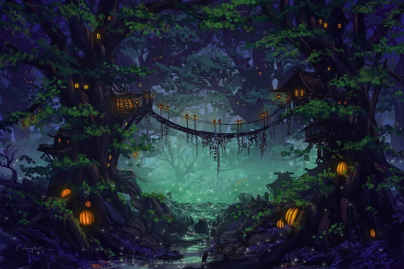 Elf Forest, forest, fantasy, abstract, elf, HD wallpaper