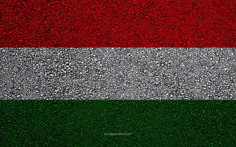 Flag of Hungary, asphalt texture, flag on asphalt, Hungary flag, Europe, Hungary, flags of european countries, HD wallpaper