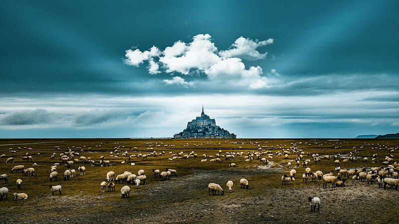 Landscape Of Mont Saint-Michel Under Cloudy Sky In France Travel, HD wallpaper