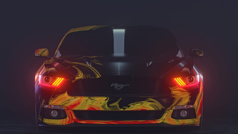 Yellow Ford Mustang Red Eyes , ford-mustang, ford, carros, HD wallpaper