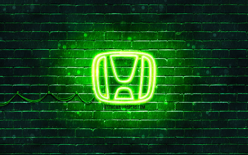 Honda green logo green brickwall, Honda logo, cars brands, Honda neon logo, Honda, HD wallpaper