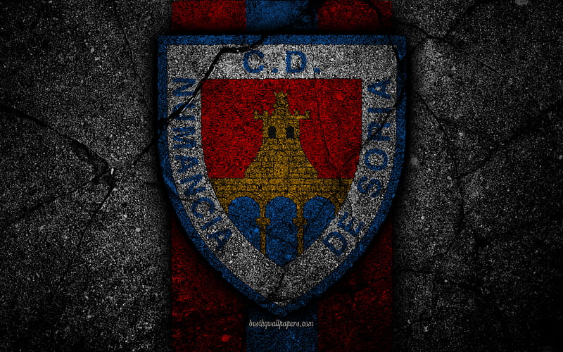 FC Numancia, logo, Segunda Division, soccer, black stone, football club, Spain, CD Numancia, LaLiga2, asphalt texture, Numancia FC, HD wallpaper