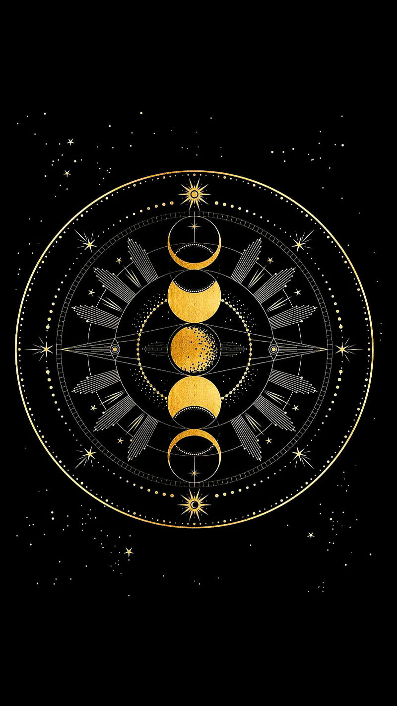 Moon, gold, moon phase, grunge, alchemist, transmutation, full, magic, HD phone wallpaper
