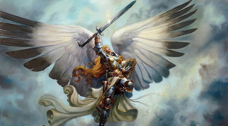 Game, Angel, Blonde, Armor, Sword, Long Hair, Magic: The Gathering, Angel Warrior, Serra (Magic: The Gathering), HD wallpaper