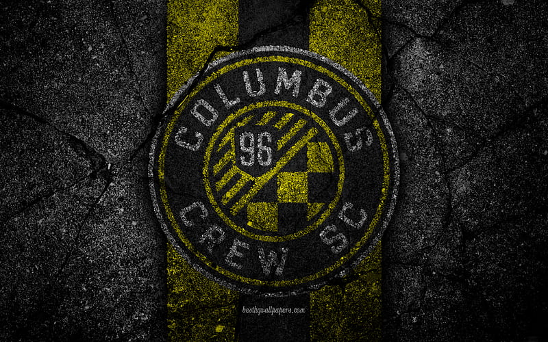 Columbus Crew FC, MLS, asphalt texture, Eastern Conference, black stone, football club, USA, Columbus Crew, soccer, logo, FC Columbus Crew, HD wallpaper