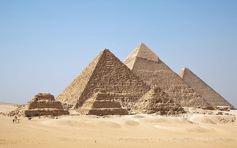 pyramids of Giza, Ancient Egypt, Giza pyramid complex, ancient pyramids, landmark, Cairo, Egypt, HD wallpaper