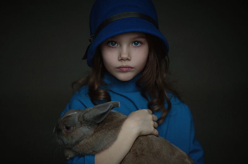 Little Girl With Rabbit, girls, cute, rabbit, animals, HD wallpaper