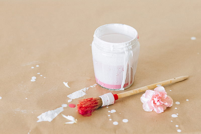 White Plastic Bucket With Pink and White Paint Brush, HD wallpaper