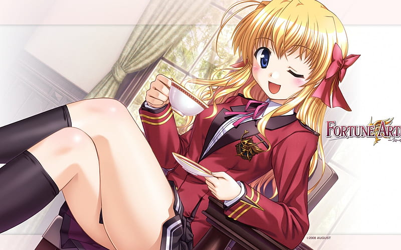 fortune arterial, anime, manga, blonde, vampire, tea, Erika Sendo, school uniform, HD wallpaper