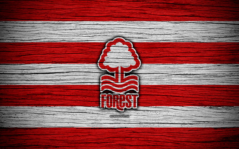 Nottingham Forest FC EFL Championship, soccer, football club, England, Nottingham Forest, logo, wooden texture, FC Nottingham Forest, HD wallpaper
