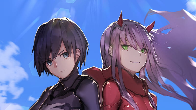 Querido en el franxx hiro zero two con de anime de cielo azul, Fondo de  pantalla HD | Peakpx