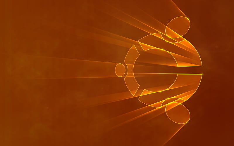 Ubuntu orange logo orange abstract background, Linux, creative, Ubuntu, neon rays, artwork, Ubuntu logo, HD wallpaper