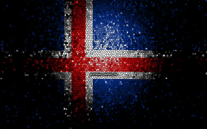 Icelandic flag, mosaic art, European countries, Flag of Iceland, national symbols, Iceland flag, artwork, Europe, Iceland, HD wallpaper