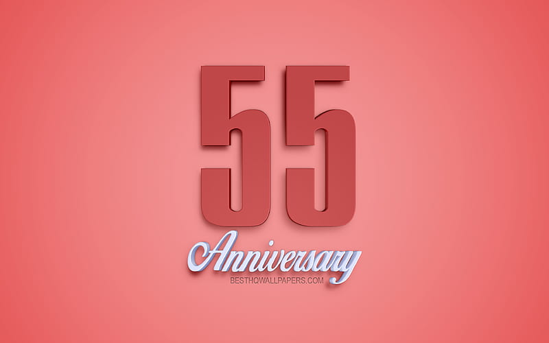 55th Anniversary sign, 3d anniversary symbols, red 3d digits, 55th Anniversary, red background, 3d creative art, 55 Years Anniversary, HD wallpaper
